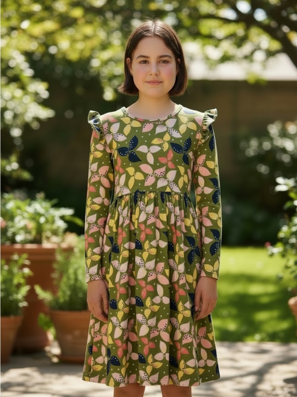 Blueberi Boulevard Girls Floral Print Ruffled Cap Sleeves Dress Sz 6X Stretchy